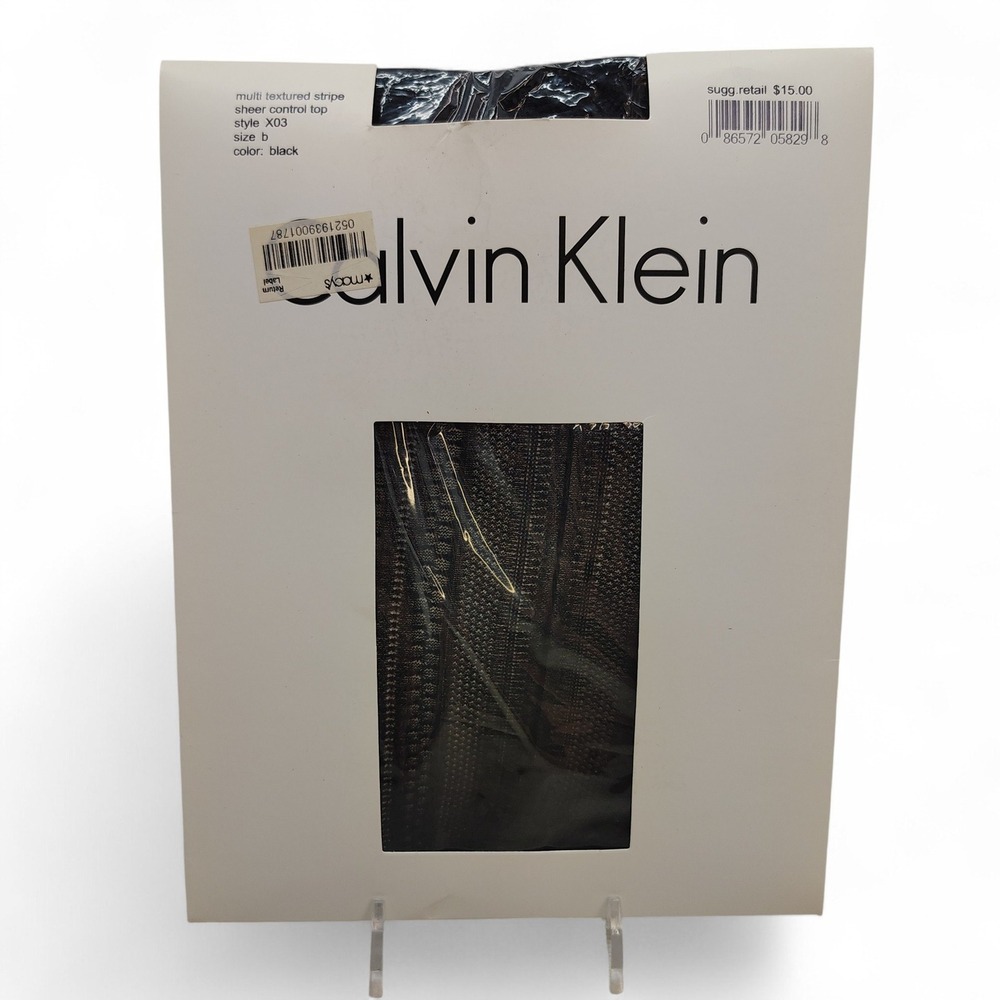 Calvin Klein Multi Textured Stripe Sheer Control Top Hosiery Size B Black